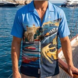 Resevoir Blue Car Button Down Shirt Size XL